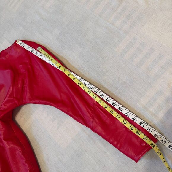 Vintage 80s 90s Red Leather Pencil Dress Mod Wife Rock Grunge Holiday Party XS - Picture 14 of 16